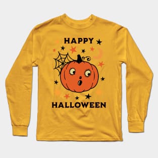 Vintage Happy Halloween Folk Art Retro Jack O Lantern Pumpkin Long Sleeve T-Shirt